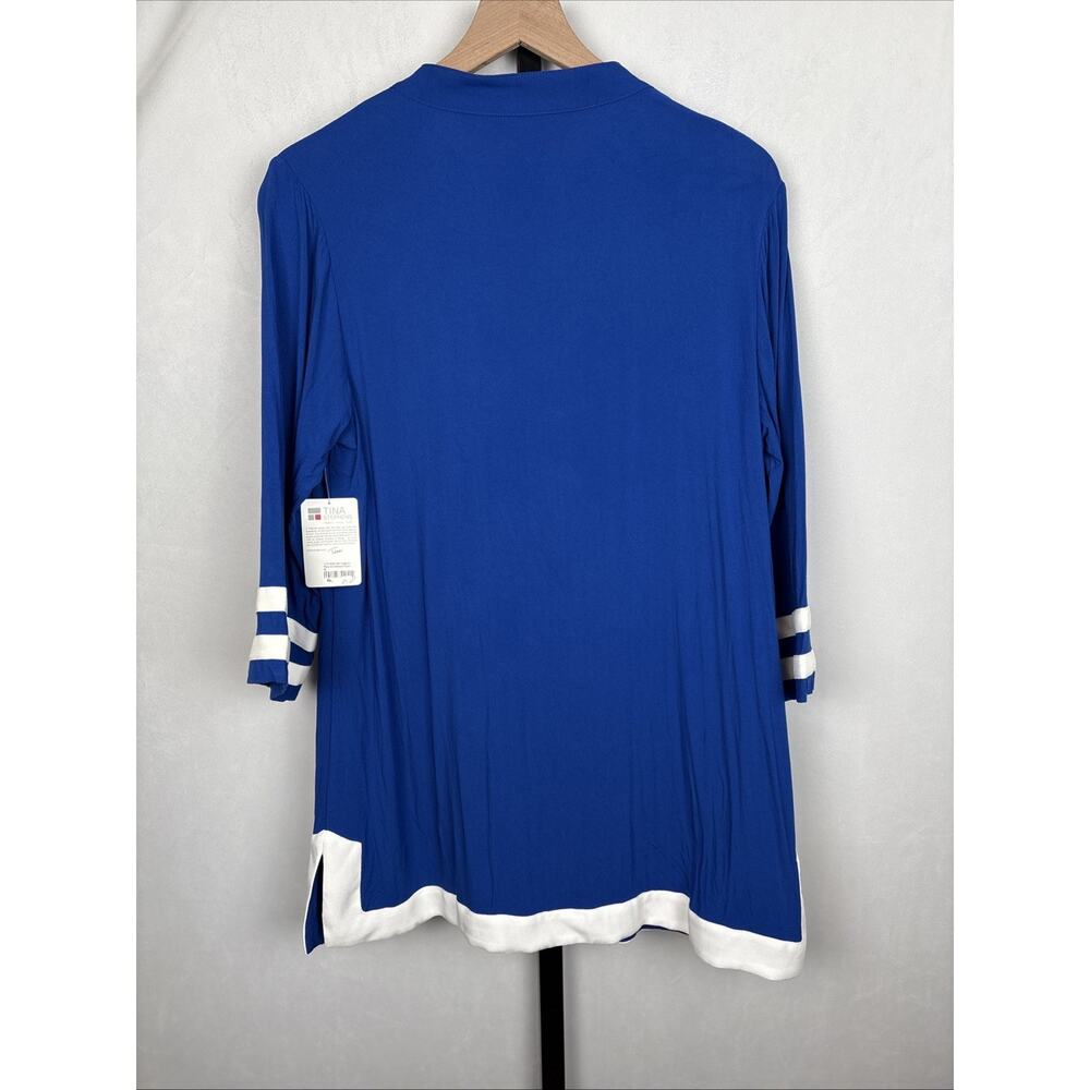 NEW Tina Stephens Tina 3/4 Sleeve Tunic Size Medium Cobalt Blue Nautical Coastal - Picture 6 of 12